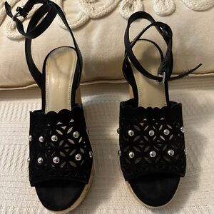 Marc Fisher Black Espadrilles with Pearl Details